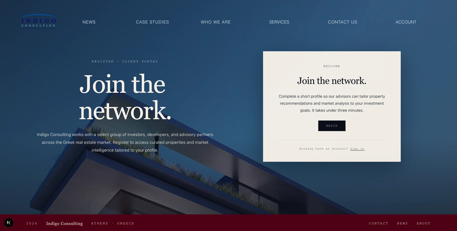 Indigo Consulting client portal — additional view